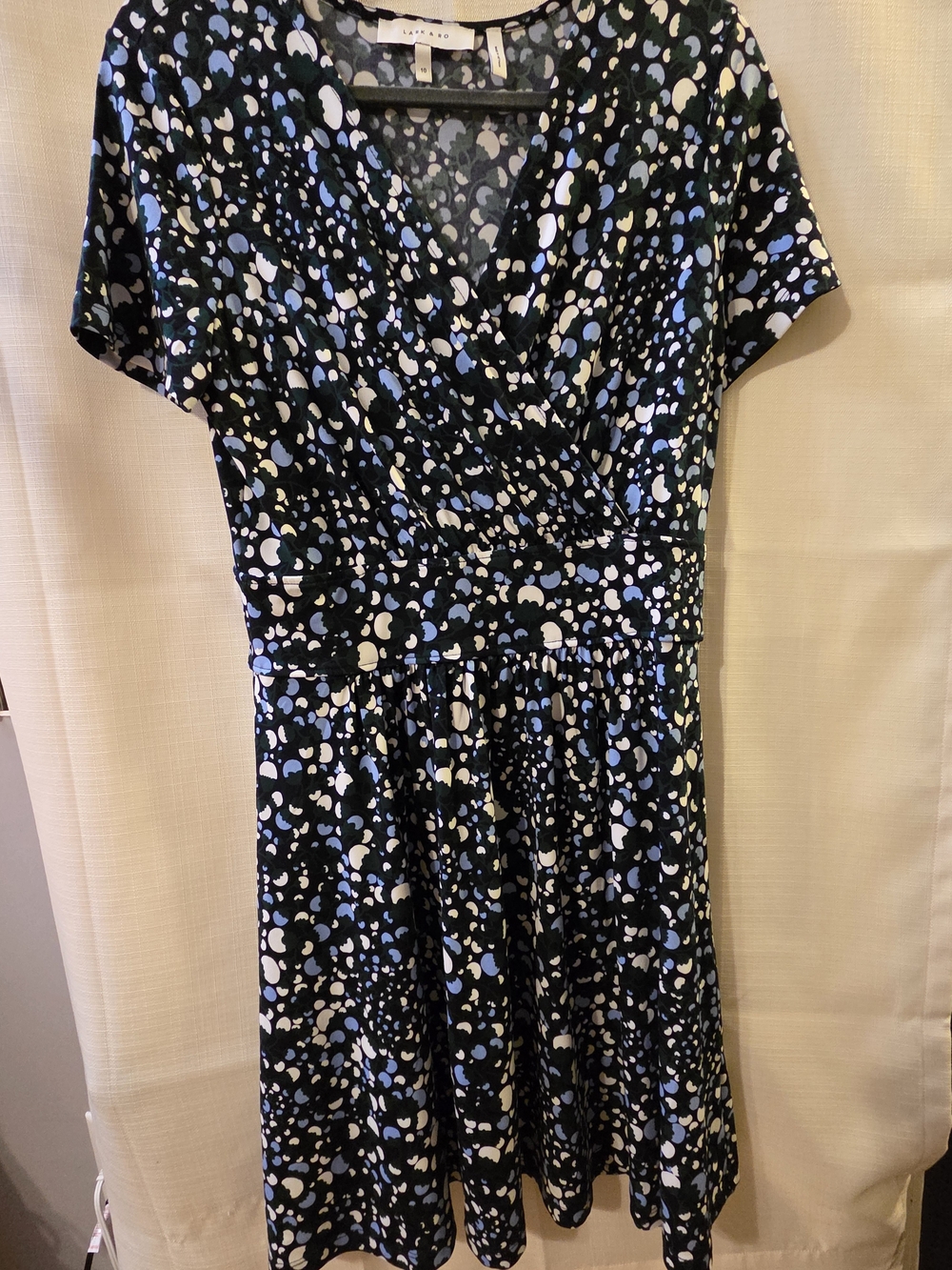 Lark & Ro Black Dress with Blue and White Spot Print